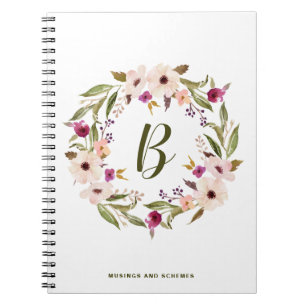 Vattenfärg Bohemiskt Blommigt Utandning Monogram Anteckningsbok