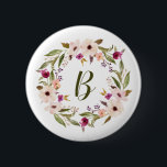 Vattenfärg Bohemiskt Blommigt Utandning Monogram Knapp<br><div class="desc">Bohemiinspirerad knappknapp med vattenfärgad lila och elfenbensblommor med bladkrans. Den här anpassadets knappnålknapp är en perfekt för en personlig.</div>