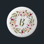 Vattenfärg Bohemiskt Blommigt Utandning Monogram Knapp<br><div class="desc">Bohemiinspirerad knappknapp med vattenfärgad lila och elfenbensblommor med bladkrans. Den här anpassadets knappnålknapp är en perfekt för en personlig.</div>