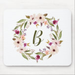 Vattenfärg Bohemiskt Blommigt Utandning Monogram Musmatta<br><div class="desc">Bohemisk inspirerad munspad med vattenfärgad lila och elfenbensblommor med bladkrans. Det här anpassadet monogram mousserande är perfekt för en personlig gåva.</div>
