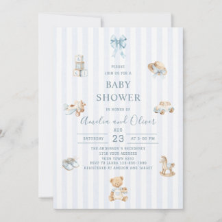 Vattenfärg Boho Barnkammare pojke blå baby shower Inbjudningar