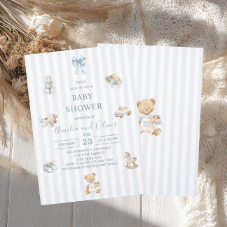Vattenfärg Boho Barnkammare pojke blå baby shower Inbjudningar