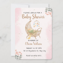 Vattenfärg Boho Bebis Shower Måne Inbjudan