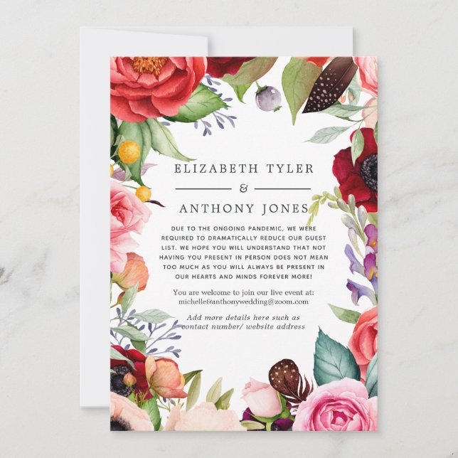 Vattenfärg Boho Blommig Reducerad Bröllopsgästlist Meddelande (Framsida)