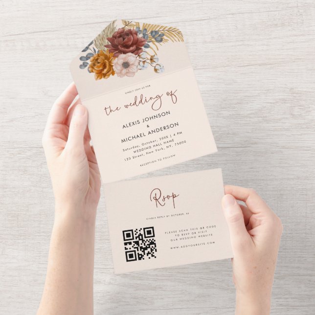 Vattenfärg Boho Blommig Torkad Pampasgräs QR-kod (Tearaway)