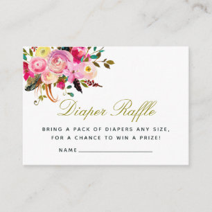 Vattenfärg Boho Blommigt Baby Shower Diaper Raffle Tilläggskort