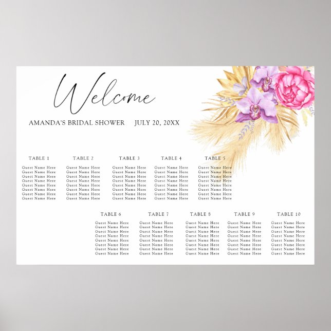 Vattenfärg boho blommor bröllop placeringskarta poster (Framsidan)