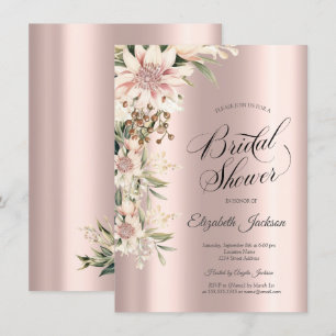 Vattenfärg Boho blommor Rose Gold Bröllopsdusch Inbjudningar