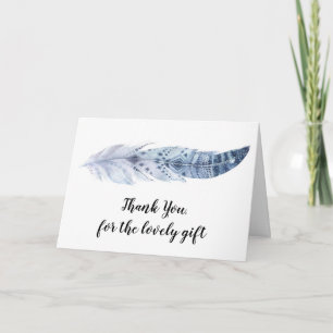 Vattenfärg Boho Blue Feather - Tack för ditt kort