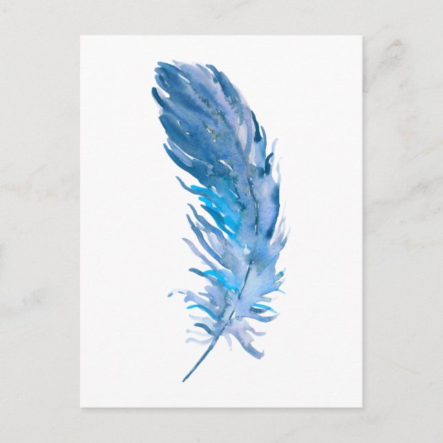 Vattenfärg Boho Blue Feather Vykort (Framsida)