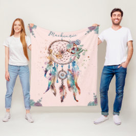 Vattenfärg Boho Drömfångare Personligt Namn Fleecefilt