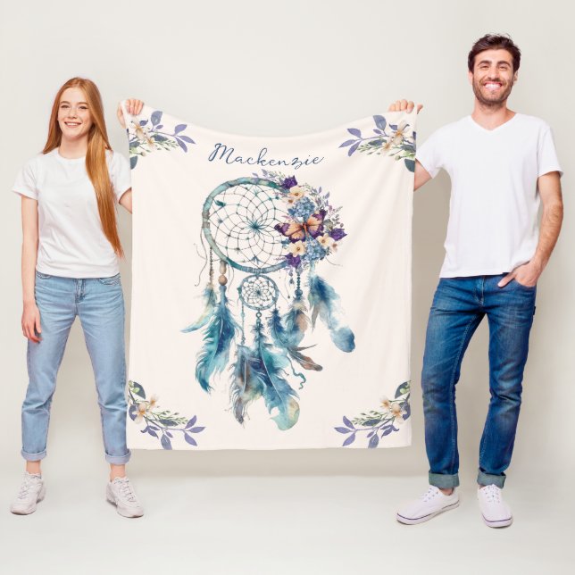 Vattenfärg Boho Drömfångare Personligt Namn Fleecefilt (På plats)