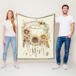 Vattenfärg Boho Drömfångare Personligt Namn Fleecefilt