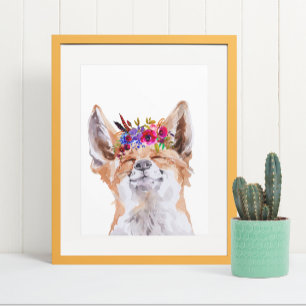 Vattenfärg Boho Fox Blommigt Flower Krona Poster