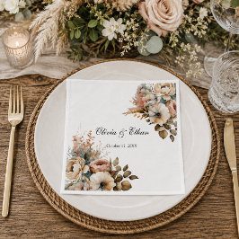 Vattenfärg Boho Höst Blommig Bröllop Pappersservett