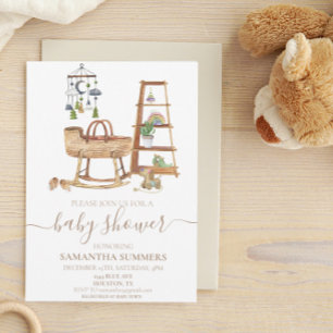 Vattenfärg Boho Mobilt Vaggan Baby Shower Inbjudningar