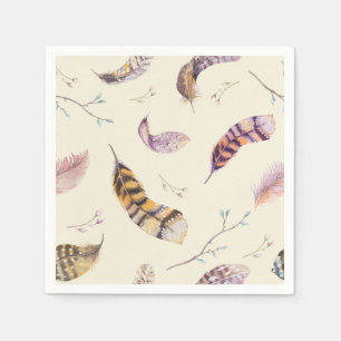 Vattenfärg Boho Nature Rustic Feathers Pappersservett
