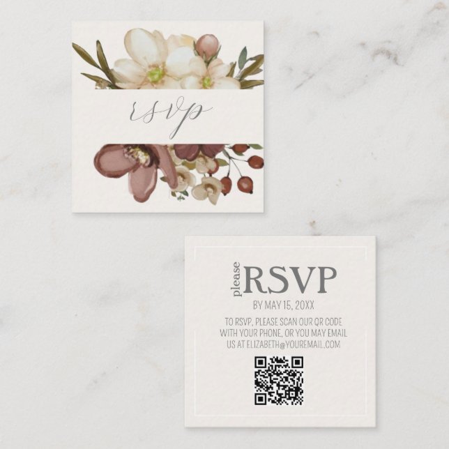 Vattenfärg Boho Neutral Bröllop QR-kod RSVP-kort Tilläggskort (Fram/baksida)