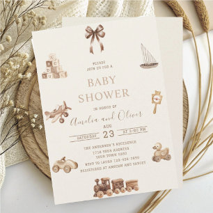 Vattenfärg Boho Nursery beige leksaker  barnkalas Inbjudningar