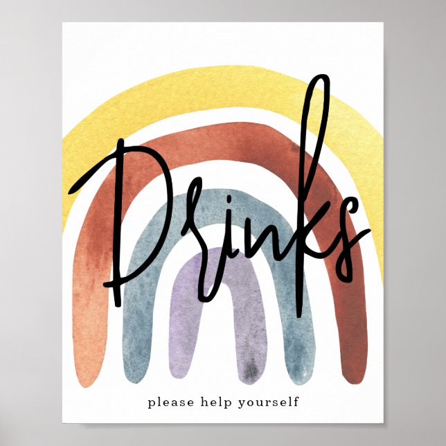 Vattenfärg Boho Rainbow Drinks Poster (Framsidan)