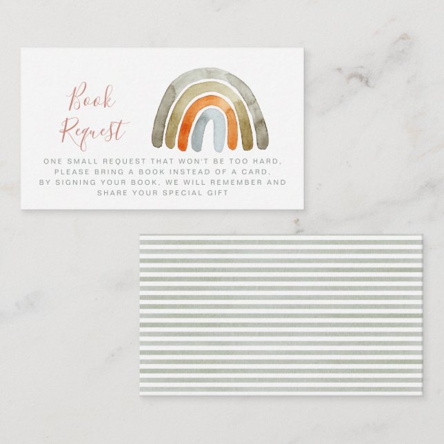 Vattenfärg Boho Regnbåge Baby Shower Bok Begäran Tilläggskort (Fram/baksida)