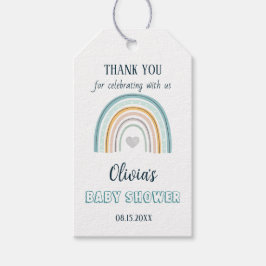 Vattenfärg Boho Regnbåge Bebisbad  Presentetikett