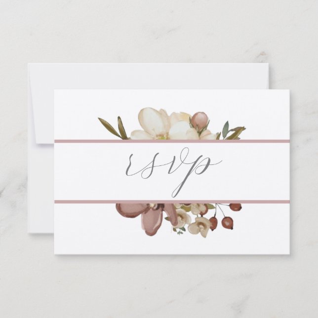 Vattenfärg Boho Ros & Neutral Bröllop RSVP Inbjudningar (Framsida)