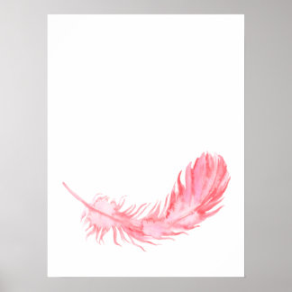 Vattenfärg Boho Rosa Feather Skriv ut Poster