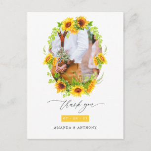Vattenfärg Boho Solroser Bröllopsfoto Tack Vykort