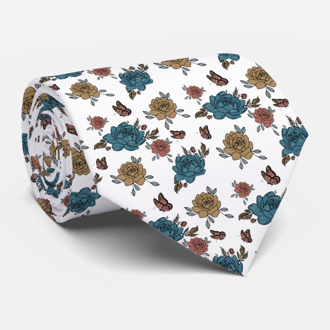 Vattenfärg Boho Vildblommamönster  Slips (Rullad)