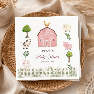 Vattenfärg Bondgårdsdjur Baby Shower för Flicka Pappersservett