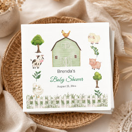Vattenfärg Bondgårdsdjur Barnyard Baby Shower Pappersservett