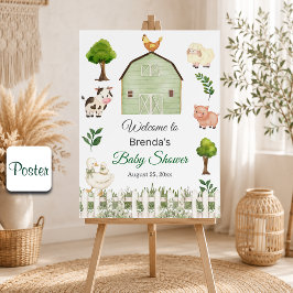 Vattenfärg Bondgårdsdjur Barnyard Baby Shower Poster
