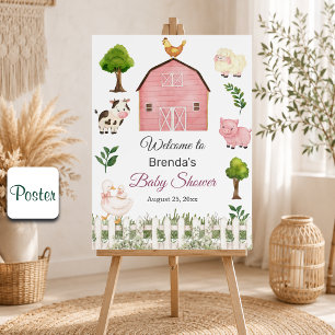 Vattenfärg Bondgårdsdjur Barnyard Baby Shower Poster