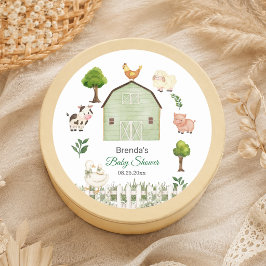 Vattenfärg Bondgårdsdjur Barnyard Baby Shower Runt Klistermärke