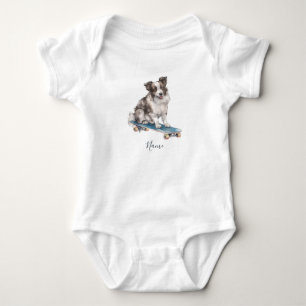 Vattenfärg Border Collie Baby Bodysuit T Shirt