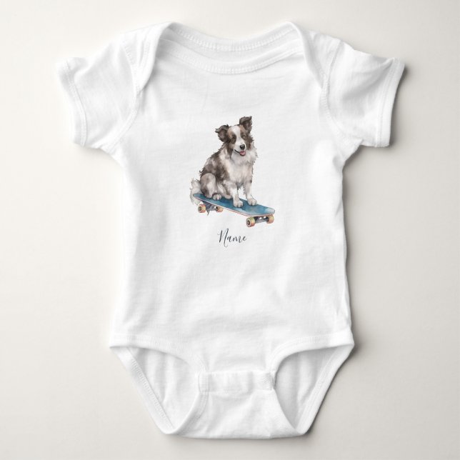 Vattenfärg Border Collie Baby Bodysuit T Shirt (Framsida)
