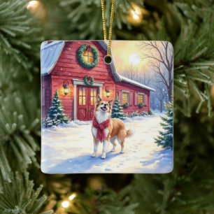 Vattenfärg Border Collie Country Barn Jul Julgransprydnad Keramik