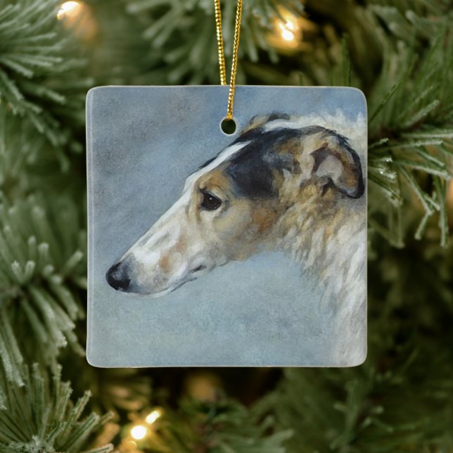Vattenfärg Borzoi jul Ornament (Träd)