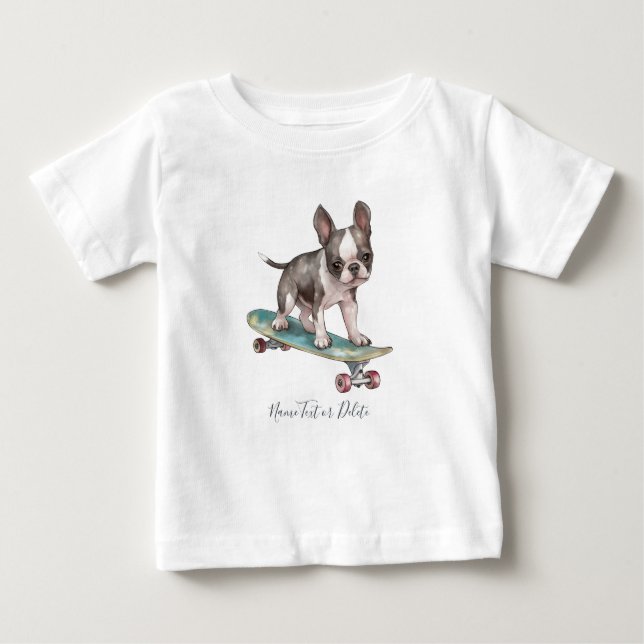 Vattenfärg Boston Terrier T-shirt (Framsida)