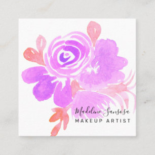 Vattenfärg Botanisk Blommigt Lila Rosa Salon Fyrkantigt Visitkort