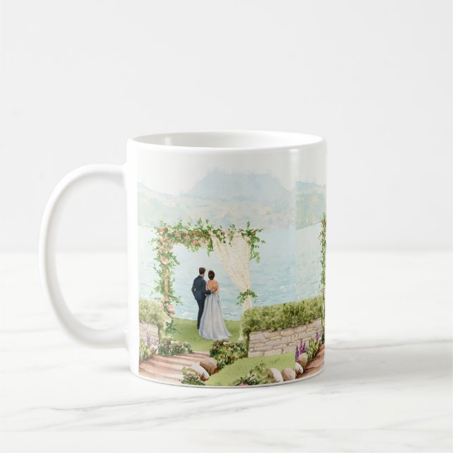 Vattenfärg Botanisk Bröllopsmugg Gästpresent Kaffemugg (Vänster)