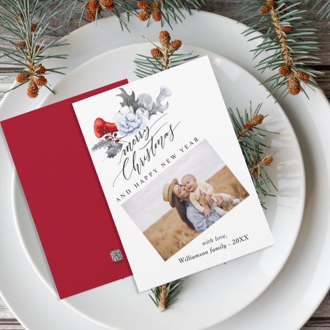 Vattenfärg Botanisk God Jul Foto  Julkort (Skapare uppladdad)