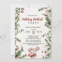 Vattenfärg Botanisk Holiday Cocktailfest Inbjudningar