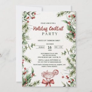 Vattenfärg Botanisk Holiday Cocktailfest Inbjudningar