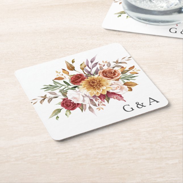 Vattenfärg botanisk höst  underlägg papper kvadrat (Vinklad)