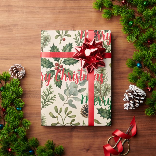 Vattenfärg Botanisk Jul Presentpapper (Julgåva)