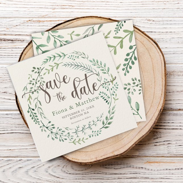 Vattenfärg Botanisk Krans Spara Datum (Watercolor Botanical Wreath Save The Date)