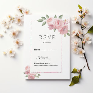 Vattenfärg botanisk pastell rosa blomster RSVP Inbjudningar
