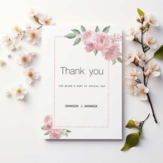 Vattenfärg botanisk pastell rosa blomster Tack Inbjudningar (Watercolor botanic pastel pink floral Thank You)